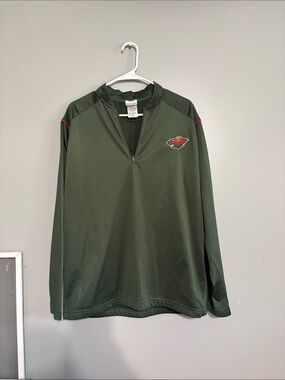 NHL Men's Dark Green Quarter-Zip Pullover with Red Accents